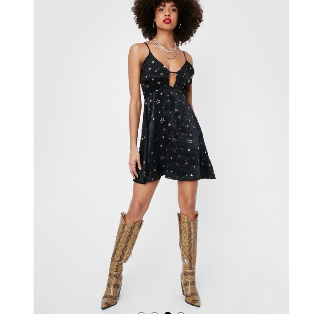 Nasty Gal Star Crossed Lovers Black Satin Mini Dress NWT Size 4